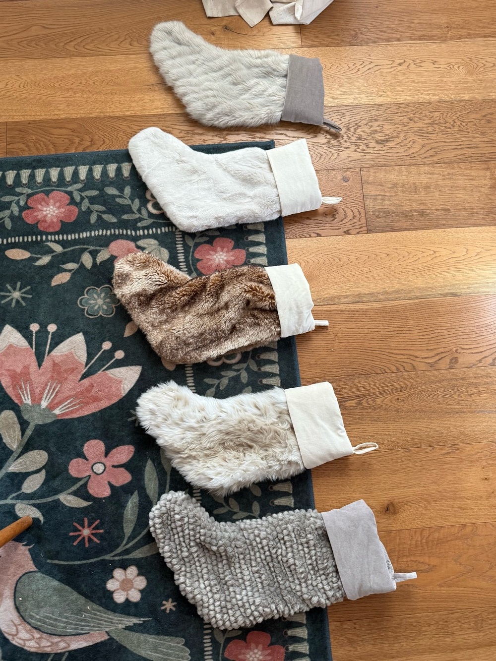 Pottery Barn Faux Fur Christmas Stockings Set of 5 Neutral Cozy Holiday Decor